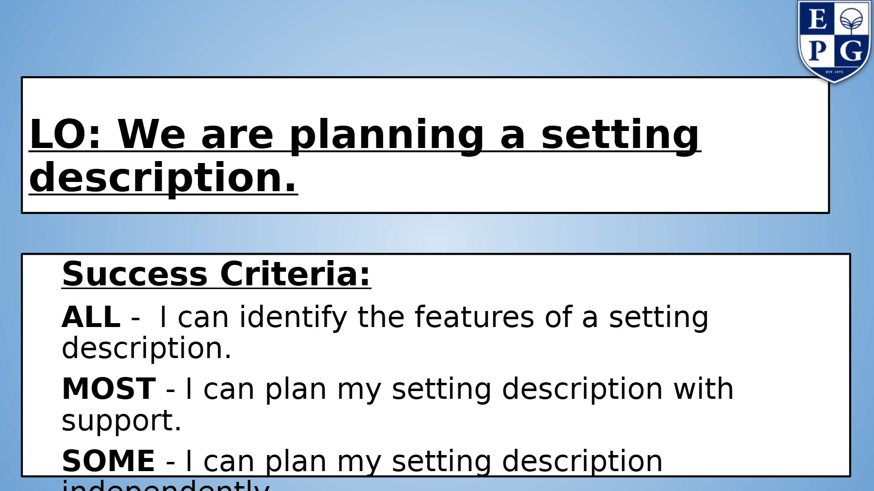 Week 31: English - Lesson 4: Setting Description Lesson