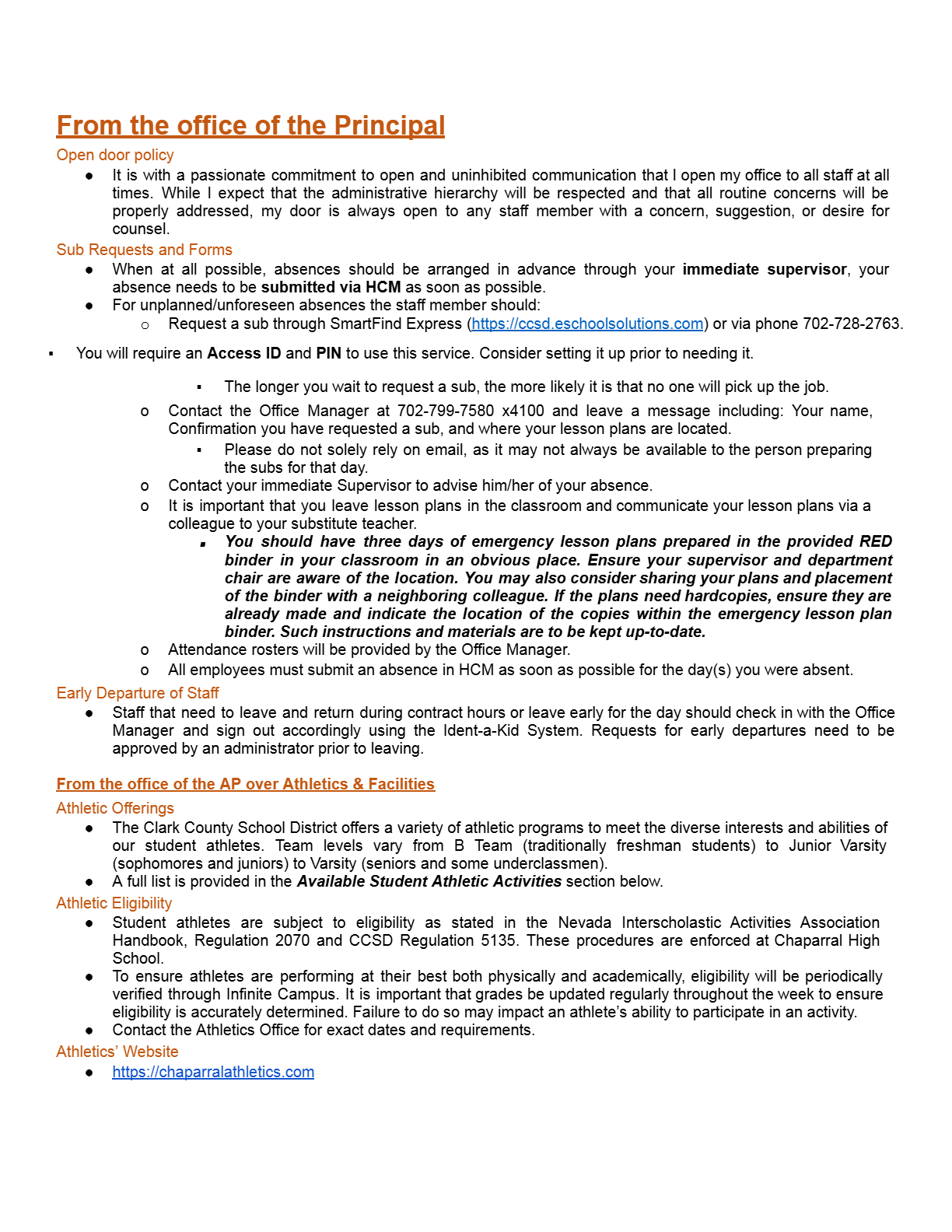 Staff Absence Policy